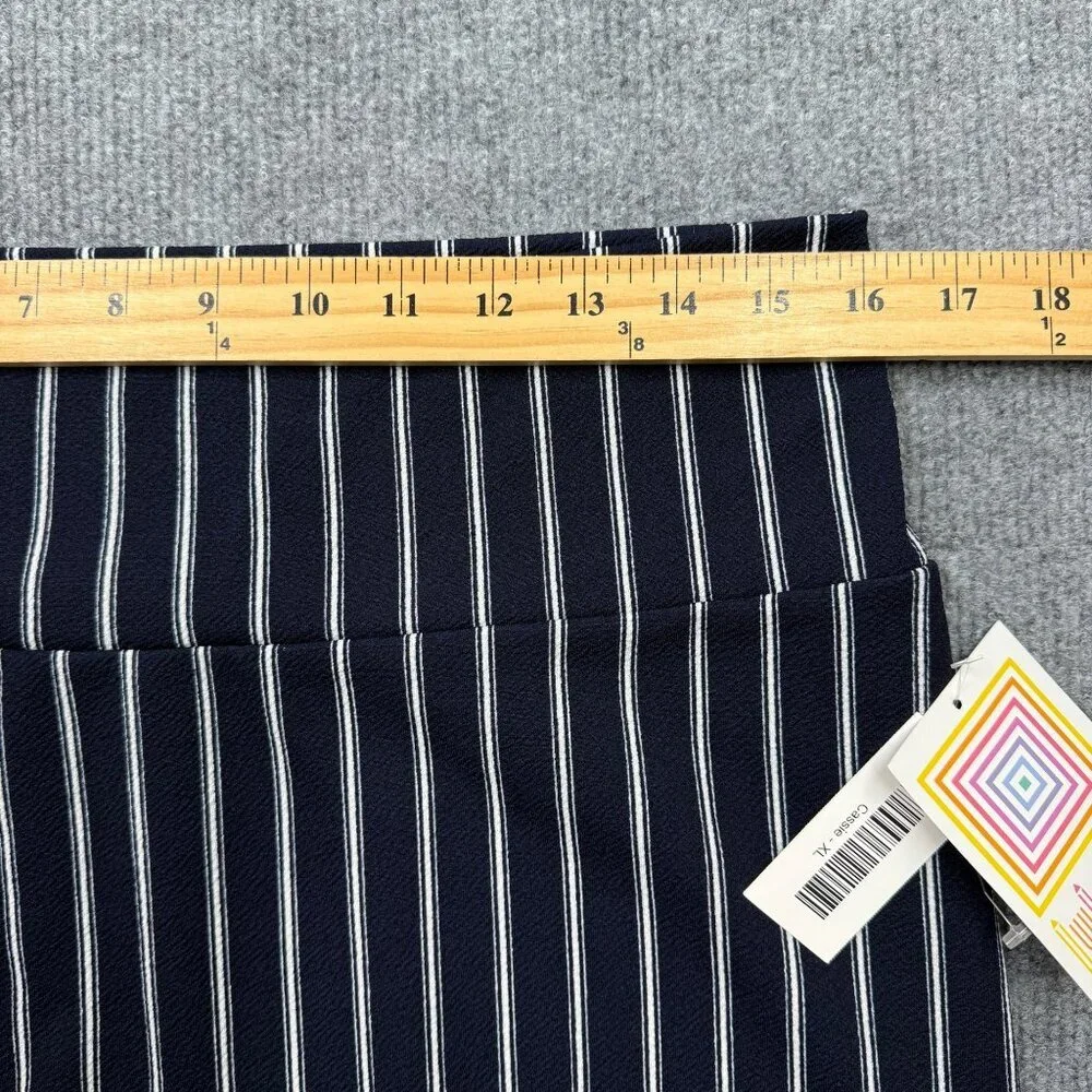 LuLaRoe Cassie Pencil Skirt Stretch Navy White Stripes Nautical Preppy Sz XL NEW